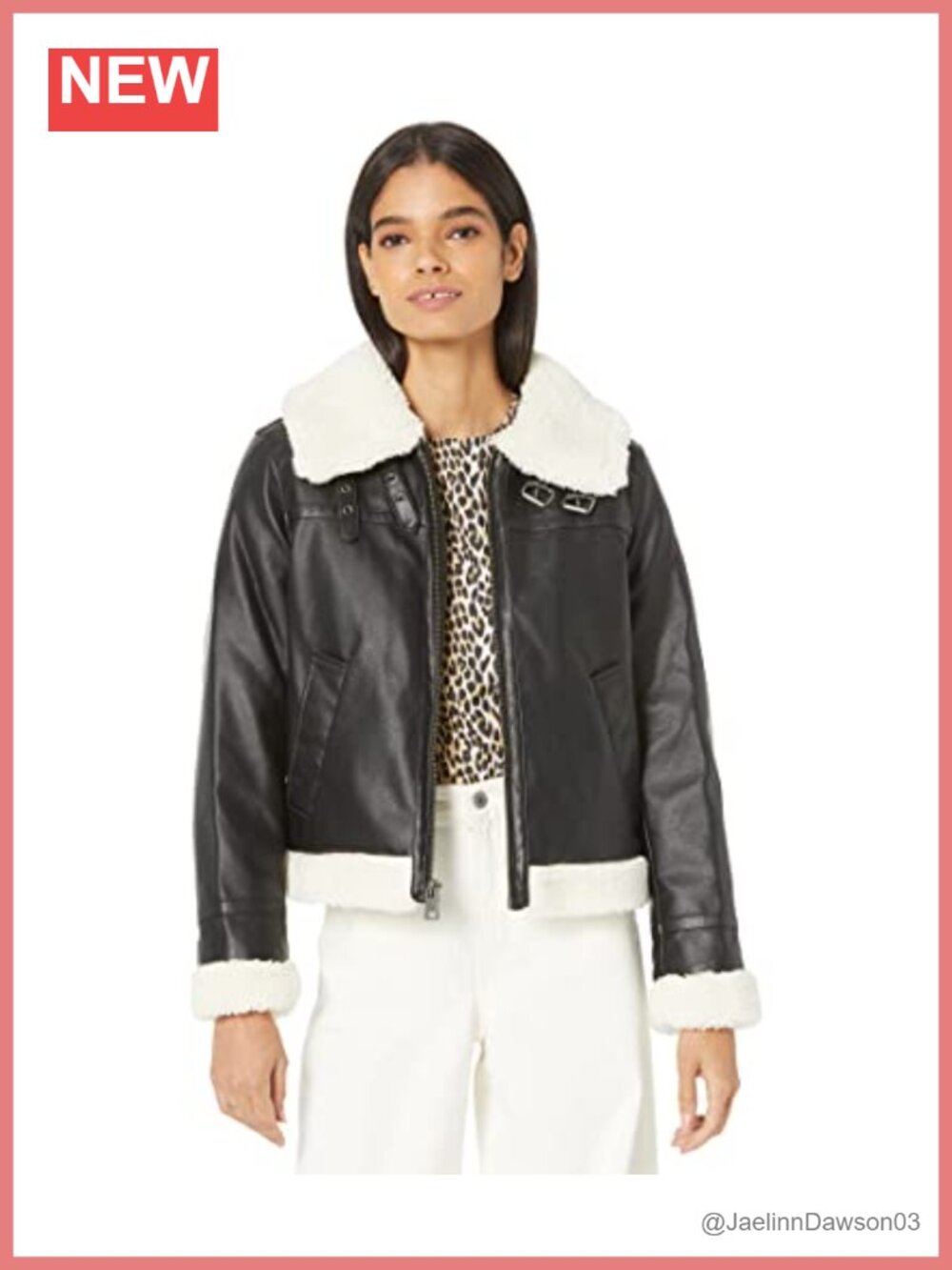 Faux Leather Aviator Jacket Sherpa Lined Zip Front Cold Weather Coat